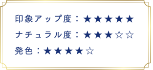 印象アップ度:★★★★★ ナチュラル度:★★★☆☆ 発色:★★★★☆